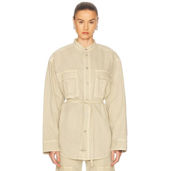 Haikure Ivonne Twill Jacket Button Front Belted Utility Chic Italy Barley Size S